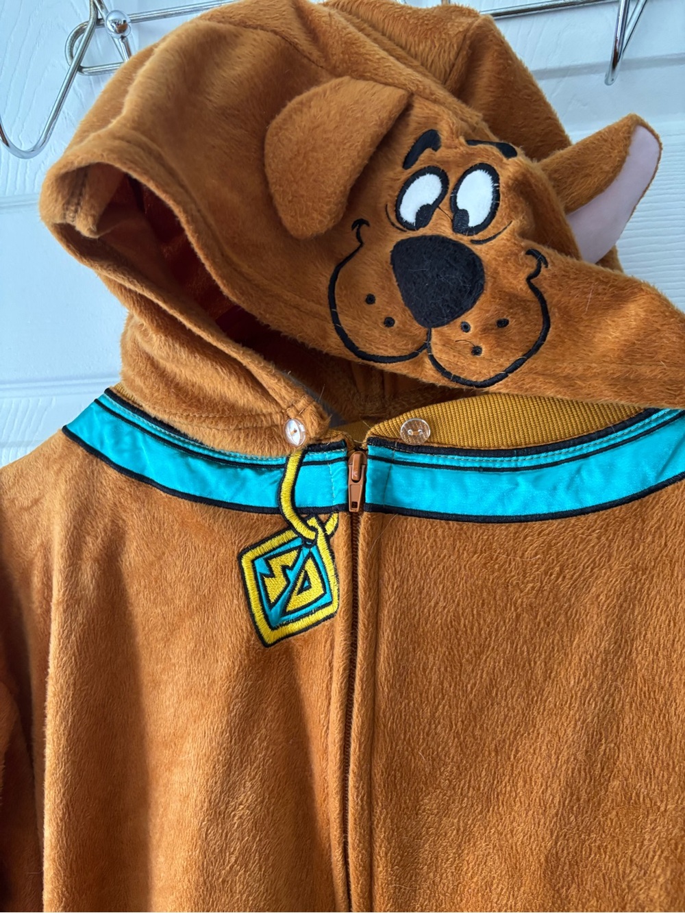 Adult Plush Hooded One Piece Costume Pajama in Brown with Character Hood